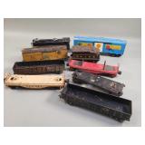 Vintage metal locomotive engine & freight cars