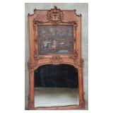Large antique French oak Trumeau with deer hunt