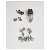 Silver, topaz crystal, opal dangle earrings