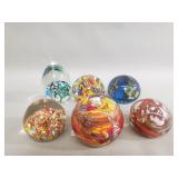 Six art glass paperweights