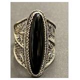 Vintage sterling  marquise-cut black onyx ring