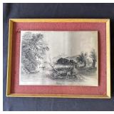 Framed vintage metal etching print plate