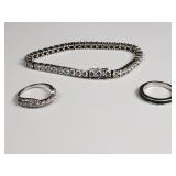 Sterling silver and crystal bracelet and ring,