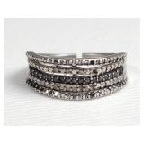 Sterling silver, white and black diamond ring