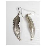 Douglas Etisitty signed silver feather earrings