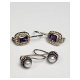 Sterling silver, amethyst, and pearl earrings