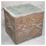 Antique brass and wood coal/firewood storage box