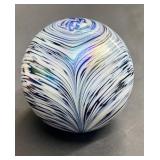 Pulled Feathers swirl  art glass  paperweight