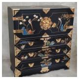 Asian ebonized chest of drawers with brass accents