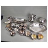 Box of silver plate cream, sugar, trays and