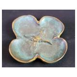 Vintage brass verdigris duck clover leaf ashtray