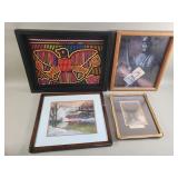 Mola textile panel, vintage engraving, pastel,