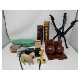 Pair of burl wood bookends, carved wood