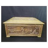 Victorian high-relief brass footed jewelry casket