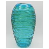 Turquoise Murano style threaded art glass vase
