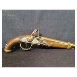 Replica flintlock wood and brass pistol