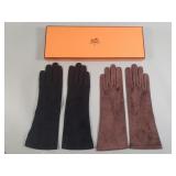 Hermès black and brown suede gloves