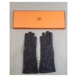 Pair of Hermès cashmere lined leather gloves