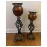 Contemporary ornate resin & metal candleholders