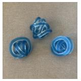 3 blue art infinite glass knots paperweights