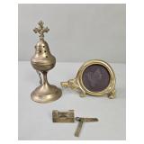 Vintage brass pedestal incense burner, brass