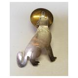 Signed sterling silver and brass wolf brooch