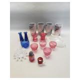 Group of vintage art glasses,  candle holder etc