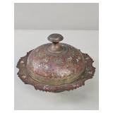 Vintage enameled brass covered bowl