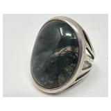 Vintage silver green agate ring
