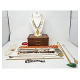 Vintage jewelry box with costume jewelry: Monet,