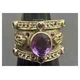 Sterling silver and amethyst Etruscan style ring