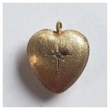 Vintage 10K yellow gold heart charm with diamond