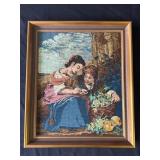 Framed "The Little Fruit Seller" needlepoint
