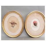 Pair of vintage watercolor portraits