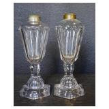 Pair of matching antique glass whale oil lamps