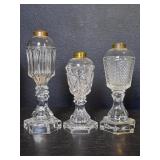 3 antique pressed sandwich glass whale oil lamps