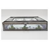 Vintage stained glass pressed flower trinket box