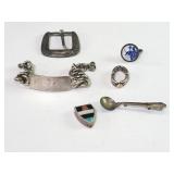 Sterling silver belt buckle, ring, bracelet