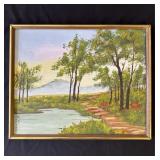 Framed signed landscape oil painting