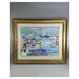 Pencil signed Savary "Le Port De Cannes" gouache