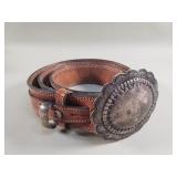 Vintage silver concho buckle and leather belt