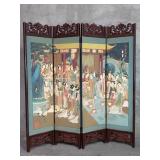 Chinese mixed media 4-panel screen