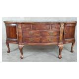 Walnut veneer sideboard with claw and ball feet