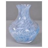 Blue and white swirl art glass bud vase in the