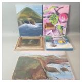 Group of vintage oil on canvas paintings