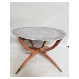 Mid-century spider leg base table with engraved
