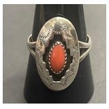 Old pawn signed sterling silver and coral ring