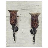 Brass and mosaic candle sconces