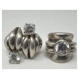 Pair of vintage silver rings with crystal stones