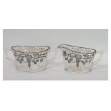 Sterling silver overlay glass creamer and sugar